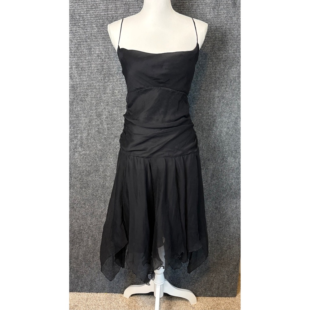 F2 Black 100% Silk Handkerchief Hem Slip Dress Womens M Y2K Goth Fairy Grunge
